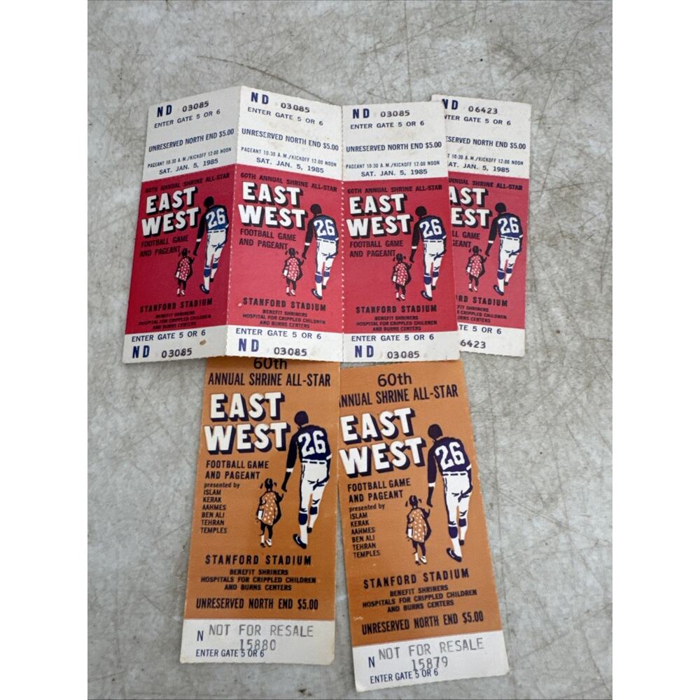 60th Annual East West Shrine Game Ticket Stubs 1985 Randall Cunningham All Stars